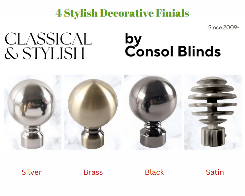 4 styles of curtain rod finials